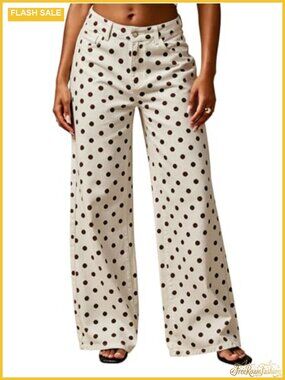 Retro Polka Dot Denim Wide Leg Y2k Pants Palazzo Harem Jeans